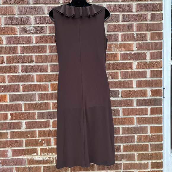 Lauren Ralph Lauren Knee Length Fully lined Sleeveless Ruffle Brown Dress Sz 12 - Picture 2 of 10